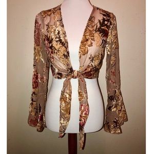 Sheer wrap with velvet designs